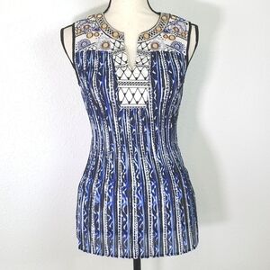 ALFANI Blue, Black, White Embroidered Top w/Mirrored Embellishments, size 8